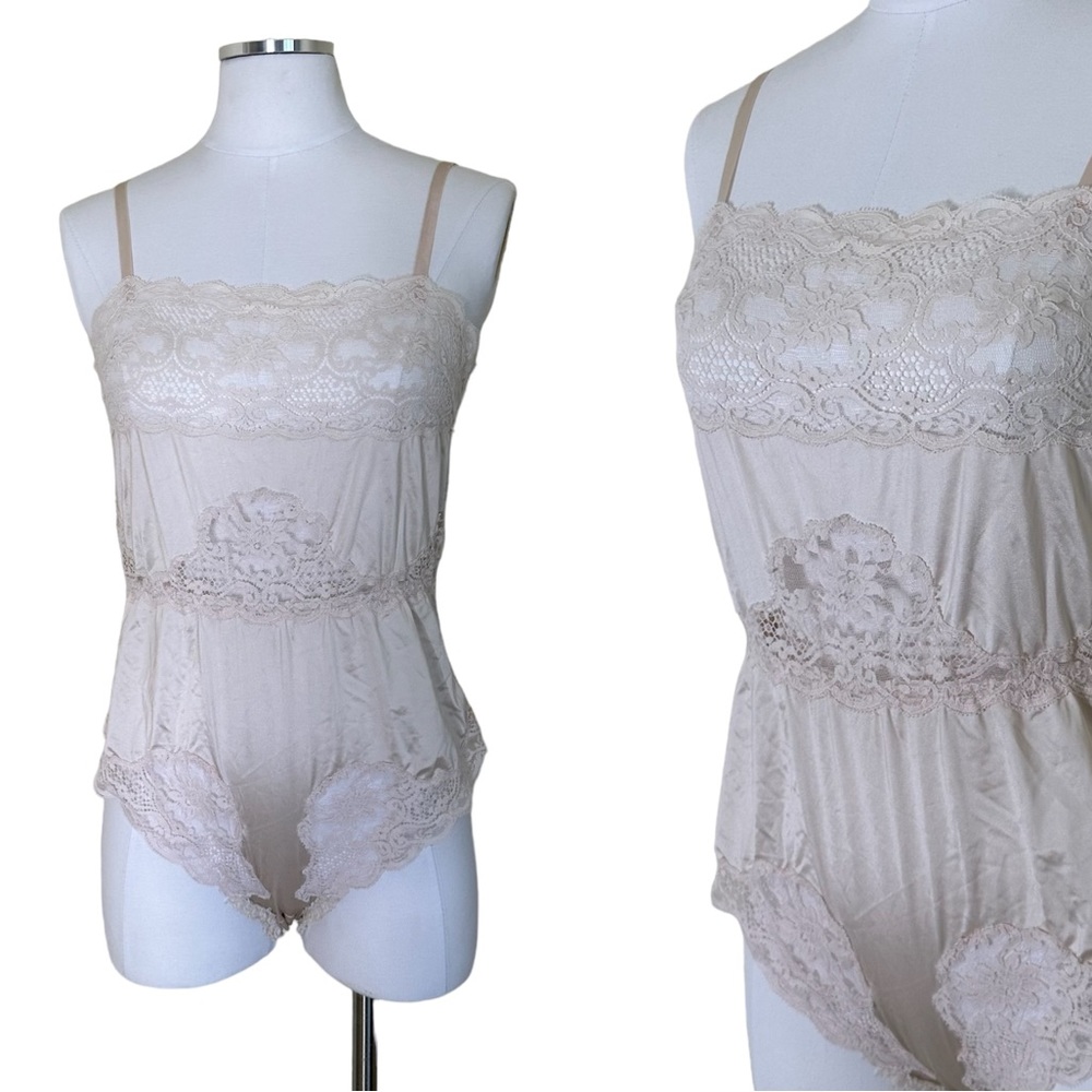 Vintage Ivory Sheer Lace Union Made Lingerie Teddy